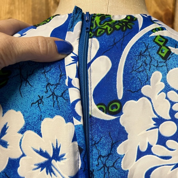 Vintage Royal Hawaiian 12 Blue White V-neck Maxi Dress - Picture 6 of 9